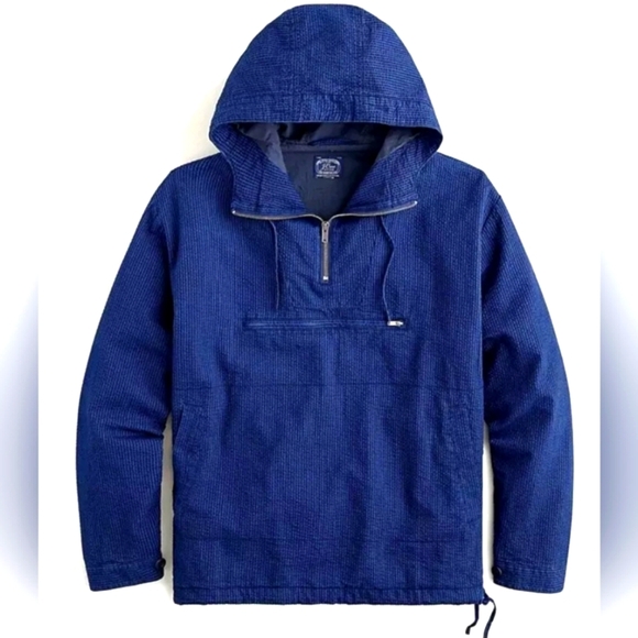 Indigo-dyed seersucker hooded indigo dyed jacket size LARGE